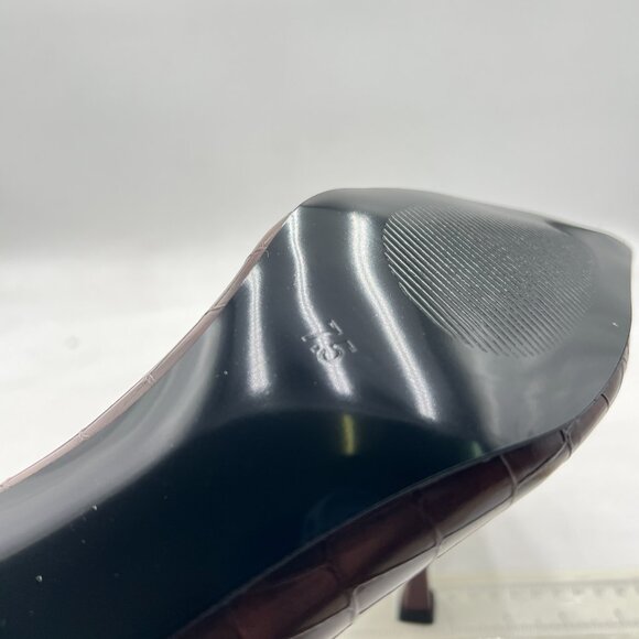 FOWT Brown Croc-Embossed Pointed Toe Pumps Dressy Slip on Thin High Heels Shoes